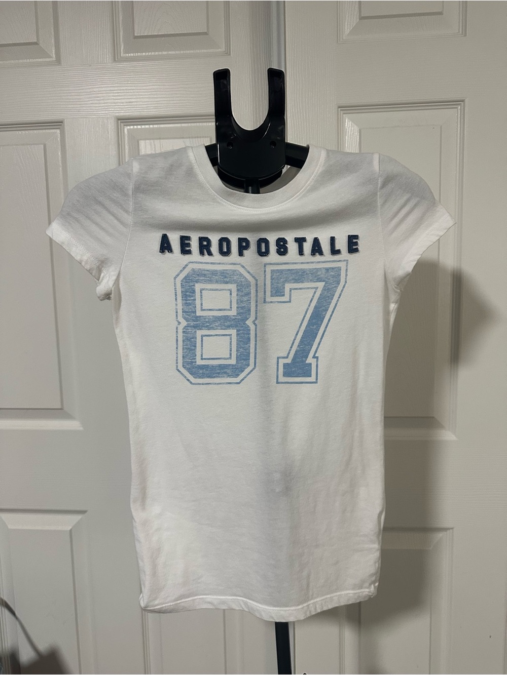 Aeropostale White Short Sleeve Tee with Light Blue '87' Graphic